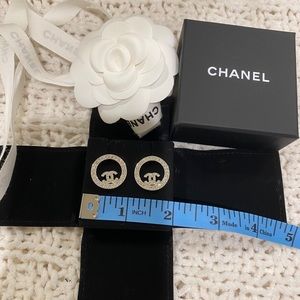Authentic Chanel cc round crystal earrings silver